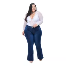 Calça Jeans Flare Feminina Plus Size Cintura Alta Com Lycra 