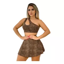 Roupa Feminina Para Academia Saia + Top De Ombro + Brinde