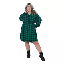 Vestido Chamise Camisa Xadrez Plus Size Viscolinho Manga 3/4