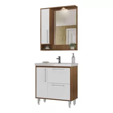 Mueble De Baño Completo - Botiquin Espejo Y Pileta - Quadri Cantidad De Agujeros Para Grifería Un Agujero Color De La Bacha Blanco Color Del Mueble Castaño Con Blanco