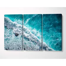 3 Quadros Em Tecido Canvas Oceano Ondas Mar Agitado Água 05