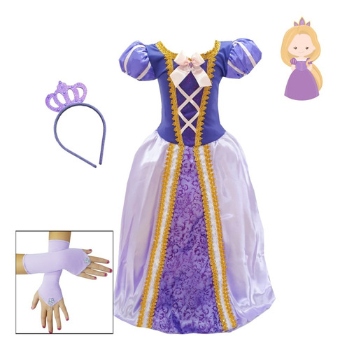 Vestido Infantil Princesa Sofia Rapunzel 2 A 16 E Coroa Luva