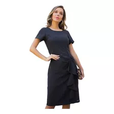 Vestido Tubinho Preto Com Babado