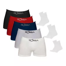 Kit 5 Cuecas Boxer S/ Costura + 3 Pares De Meias M10