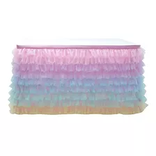 Cidyrer 6ft Rainbow Tulle Table Skirt Colorful Tutu Table Co