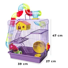 Gaiola Com Casinha E Tubo Para Hamster 3 Andares Cor Lilás