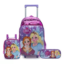 Kit Mochila Escolar Spector Rodinhas Princesas Menina Brilho Cor Rosa-claro