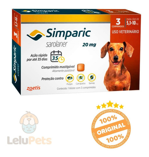 Promoção Simparic 20mg 5 A 10kg C/3 Comprimidos