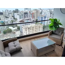 Se Alquila, Apartamento 2hab Amueblado Nuevo A Estrenar En Piso Alto C/vista, Terraza Social, Picuzzi, Bbq, Lobby Amueblada Y Gym En Naco 