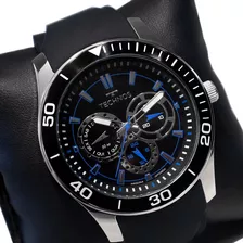 Relógio Technos Racer Prata Azul Pulseira De Silicone Preta