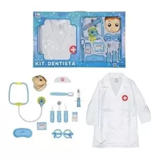 Kit Dentista Infantil Avental E Acessórios Azul Menino Fenix