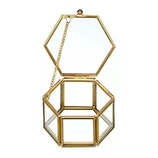 Joyero De Cristal Vintage, Diseño Geométrico Dorado