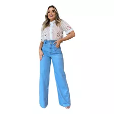 Calça Jeans Pantalona Com Cós Babadinho Tam 40