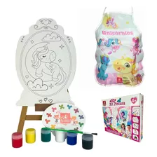 Kit Pintura Infantil Cavalete 4 Telas 6 Tintas Avental