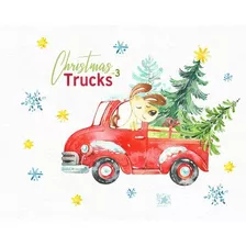 Clipart Camioneta Navideña Arbol Acuarela 1