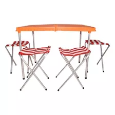 Mesa Plegable Valija Ideal Camping Playa Con 4 Bancos