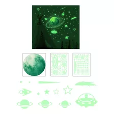 135 Img Adesivo Brilha Escuro Super Lua Ufo Estrelas - Verde