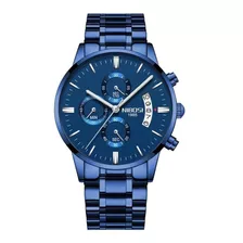 Relógio Nibosi 2309 Azul Aço Inox Ponteiros Peq Funcionais