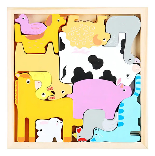 Brinquedo Empilhável Educativo Animais Frutas Madeira Toy Mix Rf6 - Animais Da Fazenda