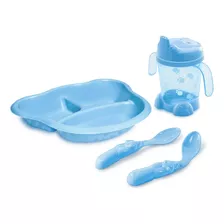 Kit Refeição Infantil Papinha Bebê Prato Colher E Copo Fofo Cor Azul