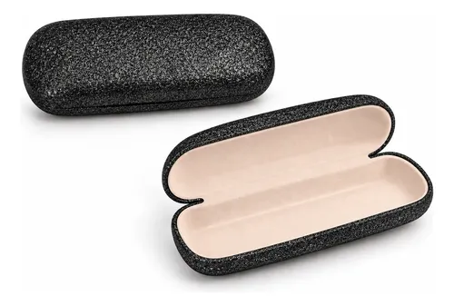 Estuche Porta Lentes Rígido Negro Glitter Para Anteojos Negro