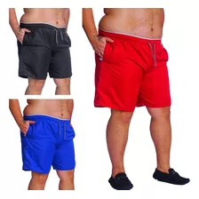 Short Masculino Tactel Pus Size Kit Com 3 Tercido Grosso