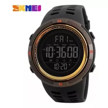 Relógio De Pulso Skmei 1251 Com Corpo Preto, Digital, Para Masculino, Fundo Preto, Com Correia De Poliuretano Cor Preto, Subdials De Cor Cinza, Ponteiro De Minutos/segundos Branco, Laranja E Marrom,