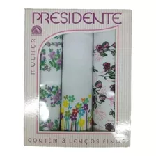 Lenço De Bolso Feminino Estampado Presidente 30x30cm 3 Un Cor Branco Desenho Do Tecido Florido Tamanho 30