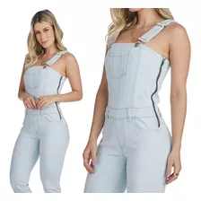 Macacão Feminino Jeans Delave Lycra Lançamento Tendência