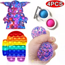 4 Peças Coloridas Pop It, Kit Anti-estresse, Raro Fidget Spi