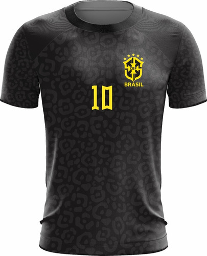 Camiseta Brasil Personalizada Com Nome E Numero Cor Preto
