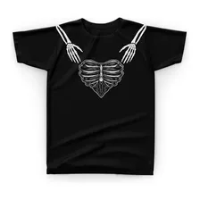 Camiseta Camisa Coração Heart Bone Caveira Osso Esqueleto