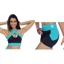 Kit Academia Feminino Short Cos Alto + Top X Fitness Treino