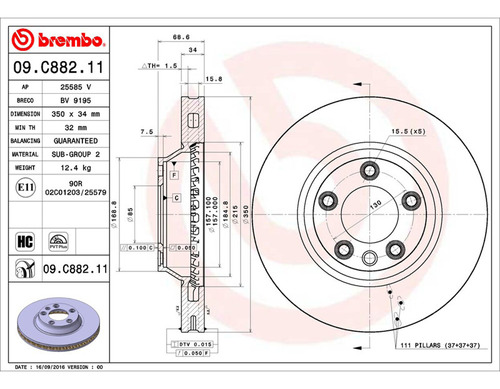 Par Discos Brembo Porsche Cayenne Turbo 2005-2006 Delantero Foto 2