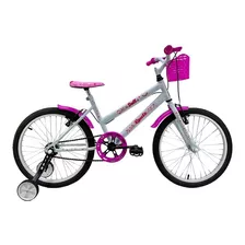 Bicicleta De Passeio Infantil Route Doll Aro 20 14 Freios V-brakes Cor Branco/rosa Com Rodas De Treinamento