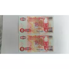 2 Billetes 50 Kwuacha Consecutivos Zambia Sin Circular .vhcf