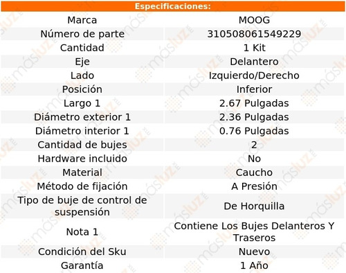 Buje Horquilla Del Izq/der Inf Nissan Pulsar Nx 87-90 Moog Foto 2