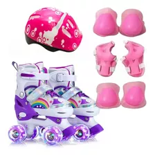 Patin Roxo Regulável Rodinhas Led + Kit Segurança Completo