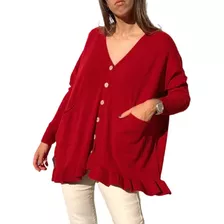 Cardigan Saco Liso Con Volados Amplio - 8351