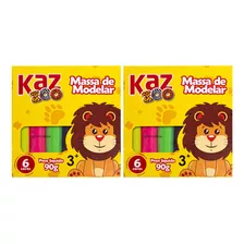 Kit 2x Caixas Massa Modelar Massinha 90g 6 Cores Kaz Inmetro