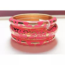 Pulseras Chapa De Oro 3 Pzas. Rosa 