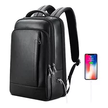 Mochila Bopai De Cuero Para Laptop De 15,6'' Usb -negro