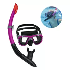 Kit Snorkel + Máscara De Mergulho Natação Adulto Mar Rosa