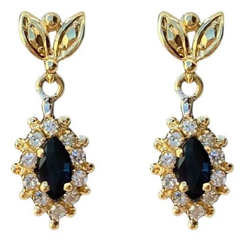 Brinco De Ouro 18k 750 Safiras Azuis E Diamantes Branco