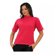 Blusinha Feminina Gola Alta Manga Curta Básica Algodão