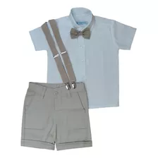 Conjunto Bebe Menino Camisa Manga Curta Com Bermuda Social