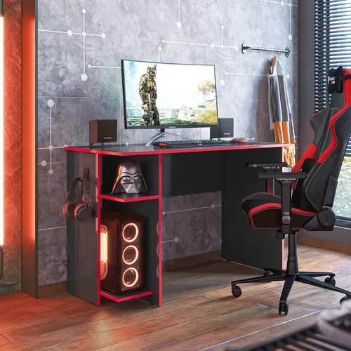 Escrivaninha Gamer Funcional Qmovi Preto Vermelho Leartam Preto/vermelho