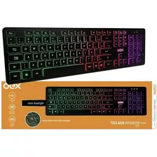 Teclado Gamer Oex Action Anti-ghosting Rainbow Flat Led Rgb Idioma Português Brasil Cor De Teclado Preto