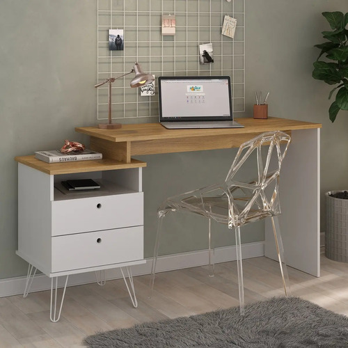 Escrivaninha Com Regulagem Estilo Industrial Plus Fiwt Carvalho/branco