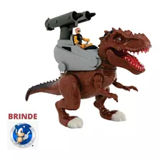 Dinossauro Attack Rex Grande 40 Cm Com Som Luz Lança Míssil Cor Marrom